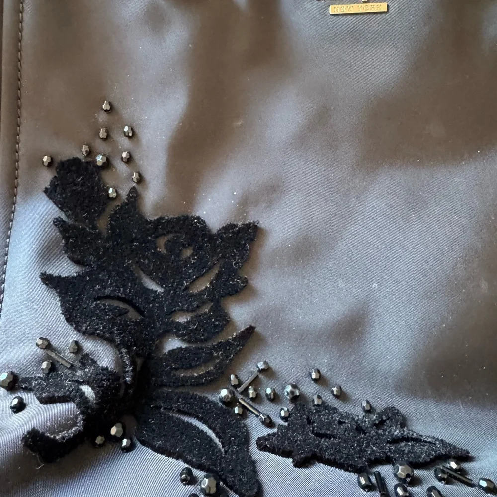 KATE SPADE NY Dawn Place Black Embellished Nylon Tote with Leather Trim NWOT - Picture 4 of 14